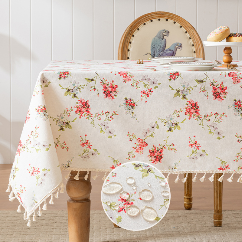  Household Waterproof Tablecloth Floral Tassel Tablecloth Rectangular Tablecover Tea Table Decor For Kitchen Dining Room 