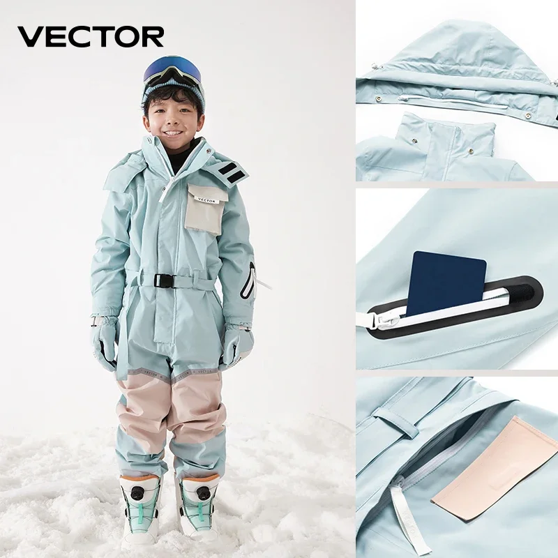 Immagine 7: Tuta da sci monopezzo per bambini spessi Giacca da snowboard per sport all'aria aperta Tuta da salto calda Tuta invernale impermeabile con cappuccio