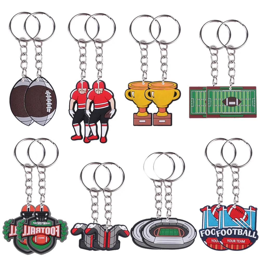 8/16/24pcs Football Keychains Silicone Keyrings for Kids Sports Birthday Party Favors Party Bag Fillers Football Party Decors