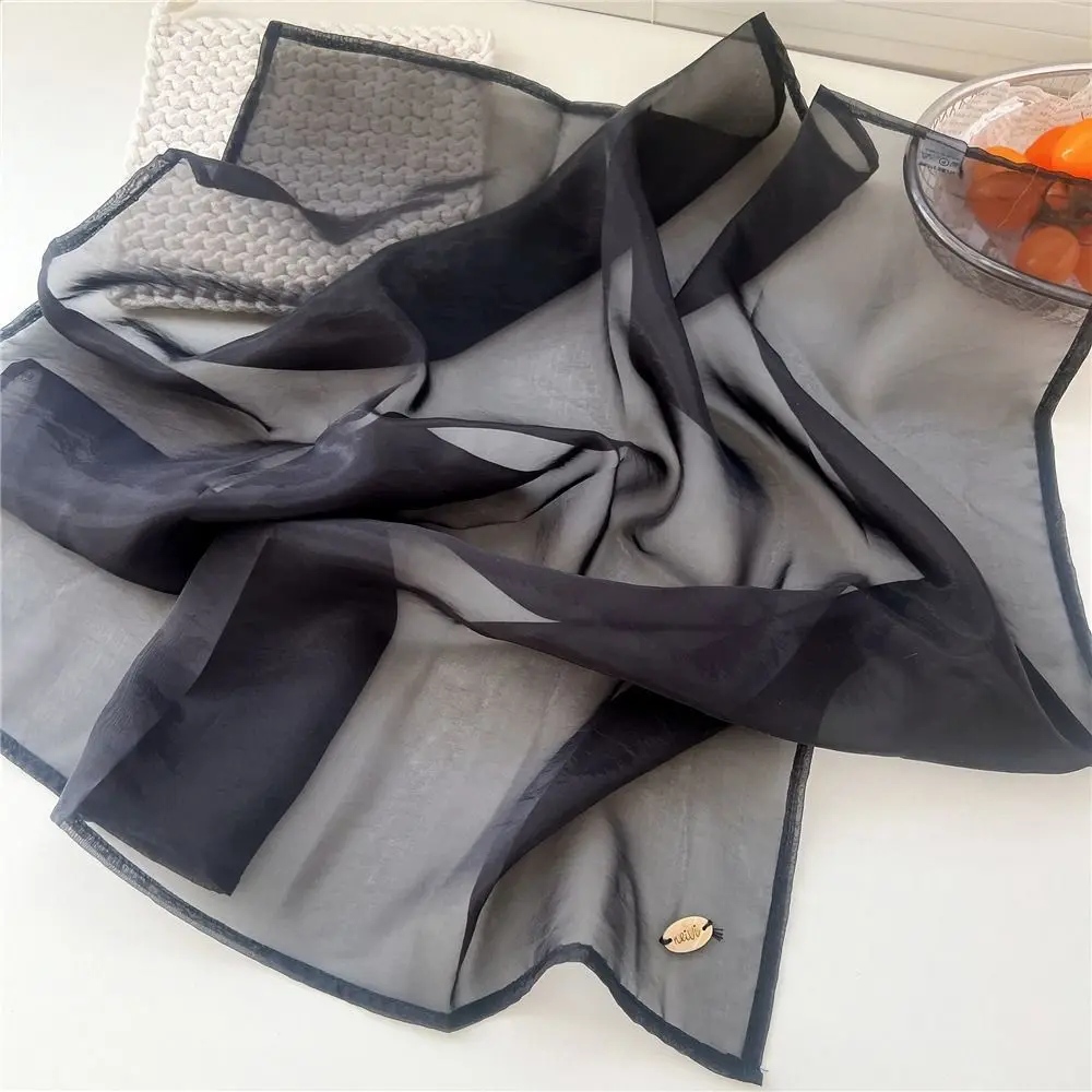 Solid Color Small Square Scarf Transparent Breathable Cotton Linen Scarves Korean Scarf Hair Band Pure Color Silk Scarf Outdoor