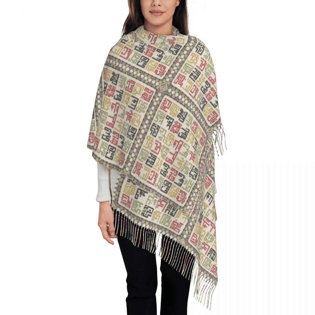 

Арабский шарф Keffiyeh для женщин, зима-осень, шаль из пашмины, большие шарфы Hatta Kufiya с кисточкой для повседневной носки