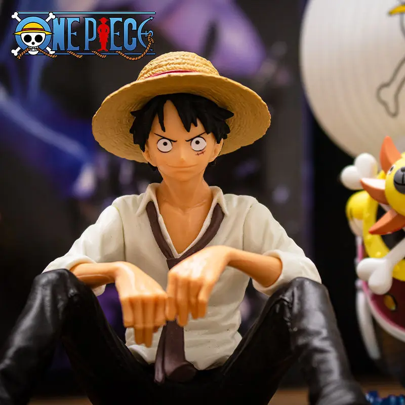 Figura de Anime de una pieza, figura de acción de Luffy, posición sentada, modelo de PVC, estatua de colección, muñeco de juguete para regalo de cumpleaños, 12cm