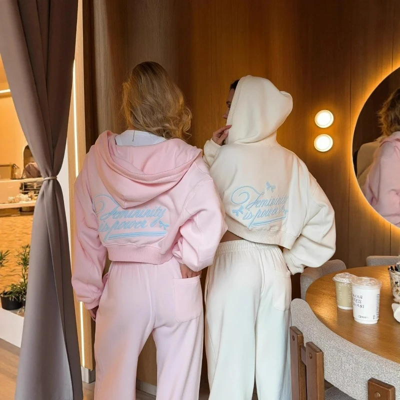 

2026 Spring and Autumn New Fashionable American Retro Hoodie Set Casual Versatile Sports Straight Pants Two Piece Set for Women