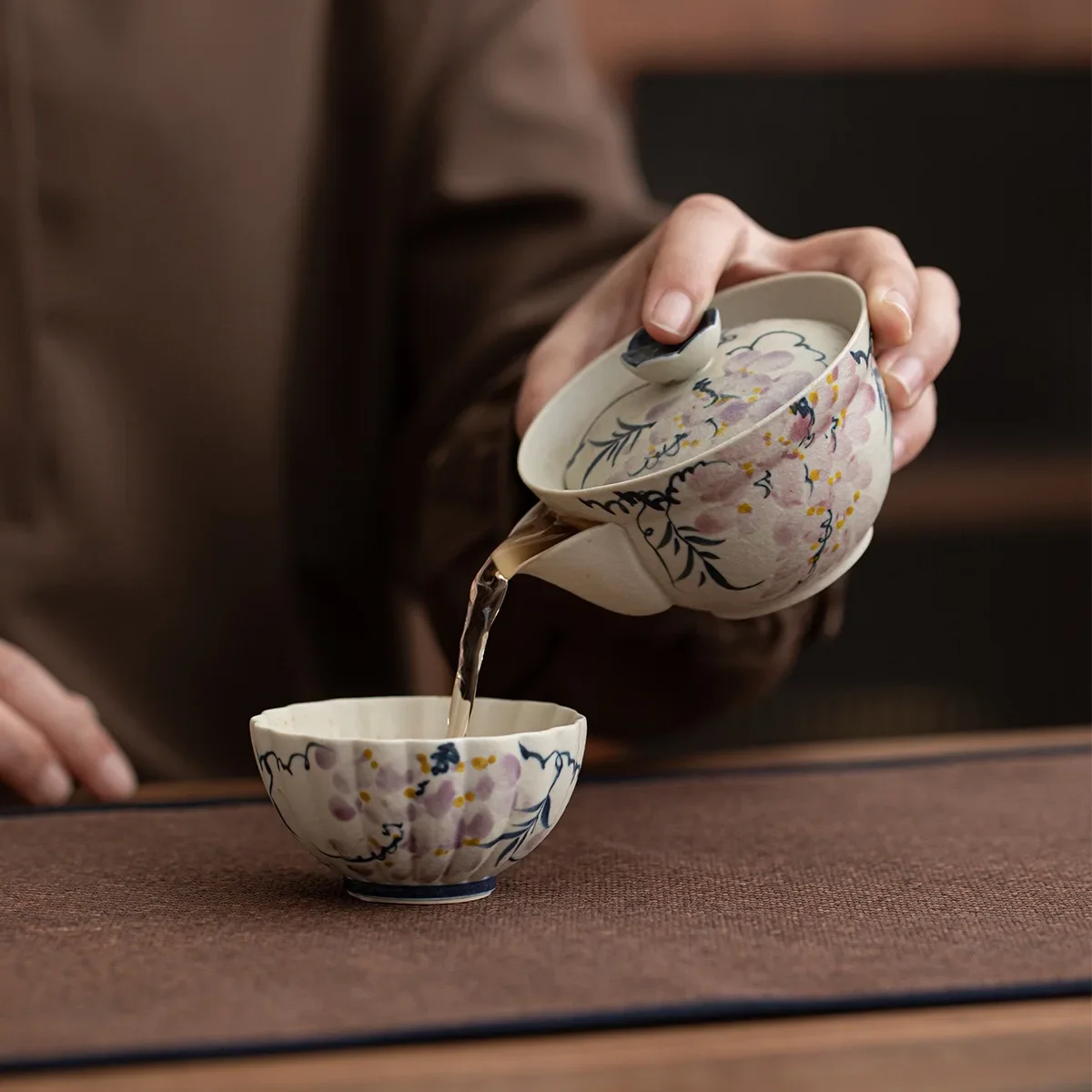Caramel Glaze Hand-painted Spring Branch Flower Teapot Ceramic Brewing Teapot Cover Bowl Master Cup Kung Fu Tea Set Pot Bearing
