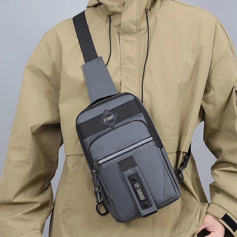Men's Casual Chest Bag, Multi Compartment Storage, Fashionable Shoulder Bag, Commuting Bag, Motorcycle Chest Bag, Etc