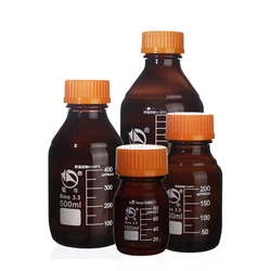 100ml 250ml 500ml 1000ml Boro Laboratory Sample Glass Threaded Reagent Bottle Screw Yellow Cap Amber Brown Refillable Bottles