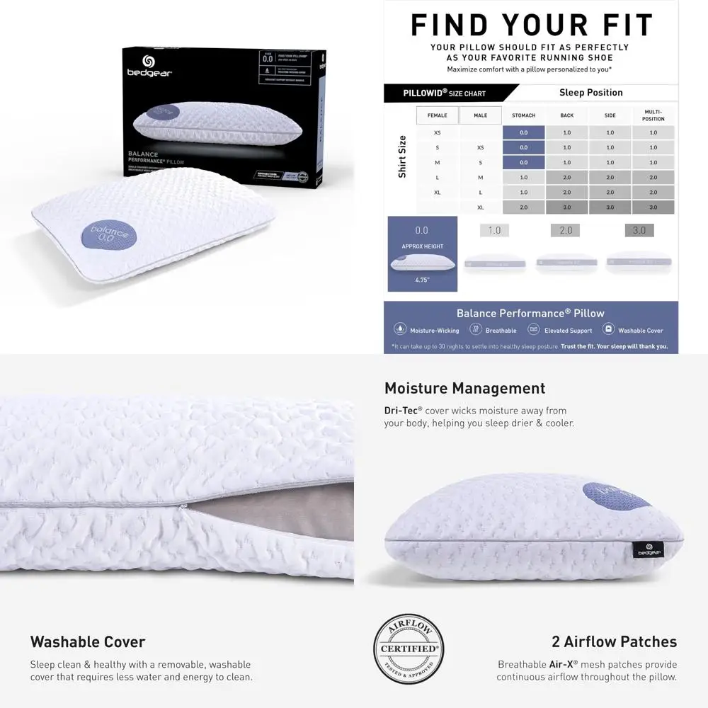 

Balance Performance Pillow - Moisture-Wicking for Comfortable Sleep in All Positions - Medium Firmness Pillow