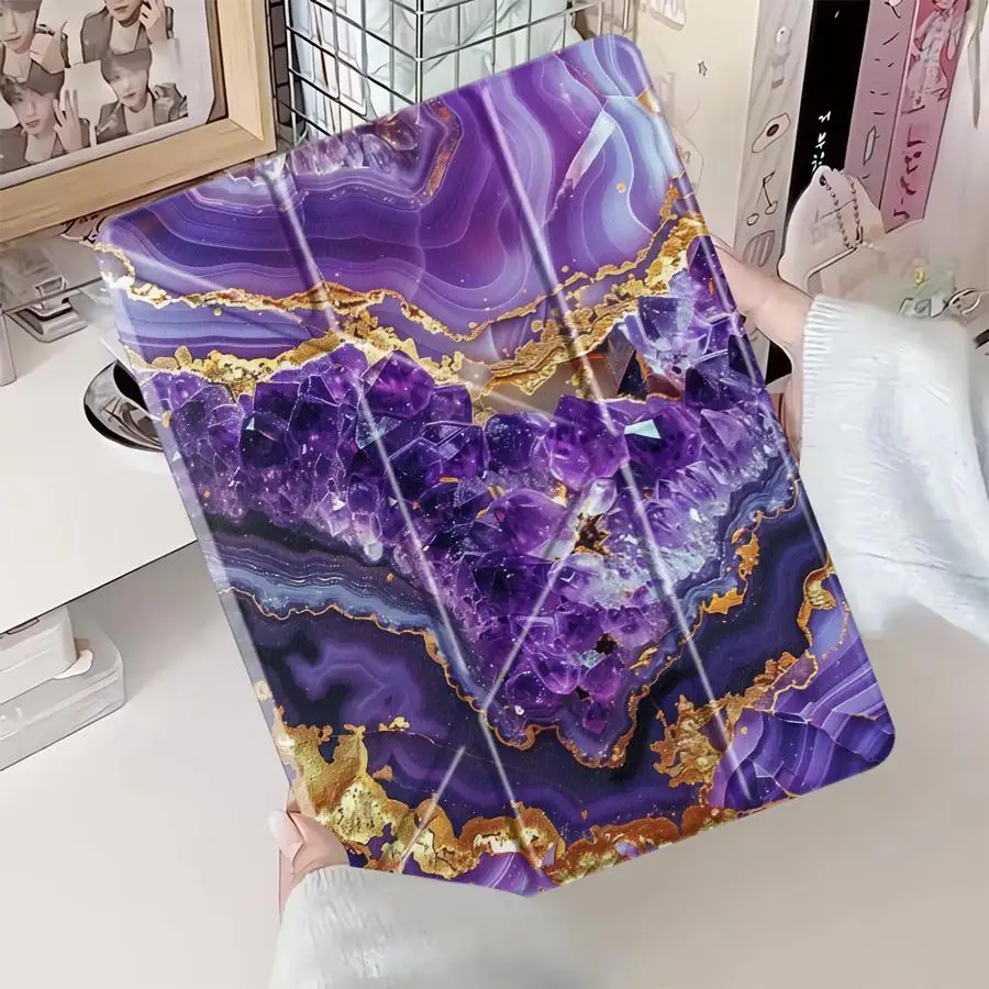 

Чехол-держатель для планшетов iPad Air 4, 5, M3, M2, 1, 2, M4, 11 дюймов, Pro 2025, Mini 6, 7, Pro 11-го, 10-го, 9-го, 8-го, 7-го поколений, 12.9 дюймов, с дизайном «Фиолетовый мрамор»