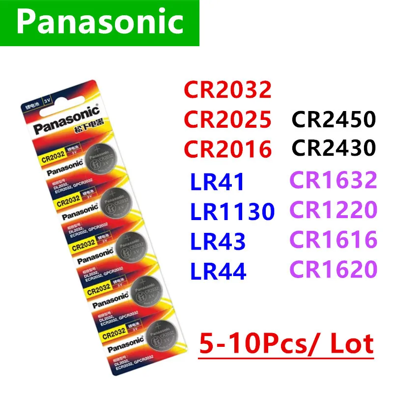 5-10Pcs Original Panasonic CR2032 batery CR2025 CR2016 batteria CR1632 CR1220 CR1616 CR1620 CR2450 CR2430 LR41 LR1130 LR43 LR44