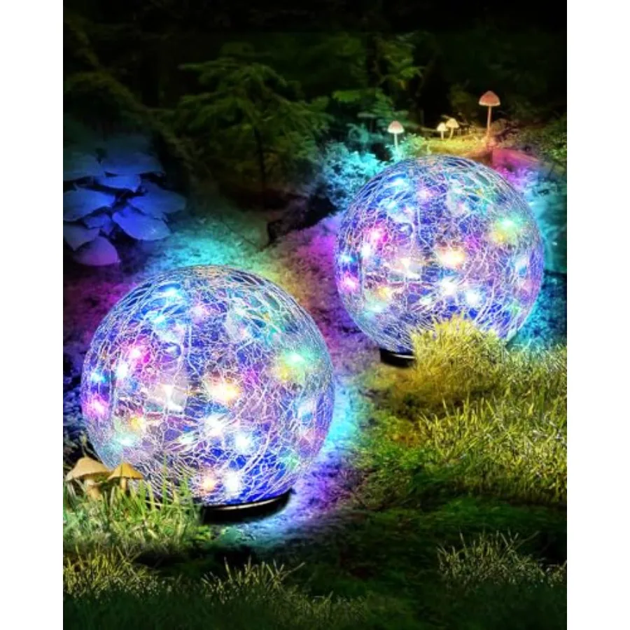 

Garden Solar Ball Lights Outdoor Waterproof, 80 LED Cracked Glass Globe Solar Power Ground Lights for Path Yard Patio Lawn, Out