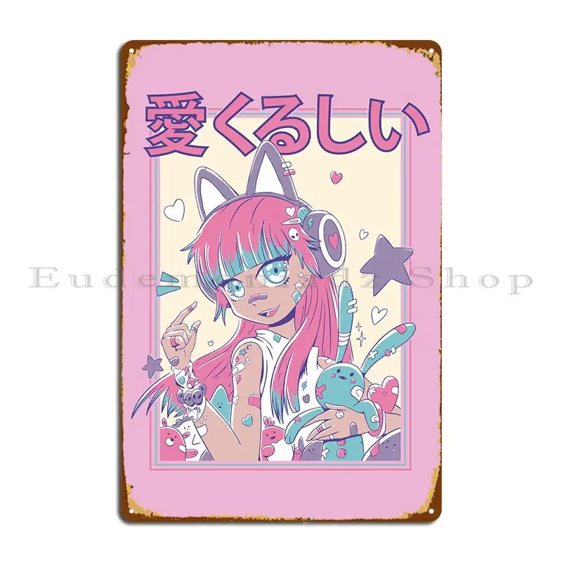 Anime Girl With Headphones Metal Signs Wall Decor Wall Decor Living Room Design Garage Tin Sign Poster