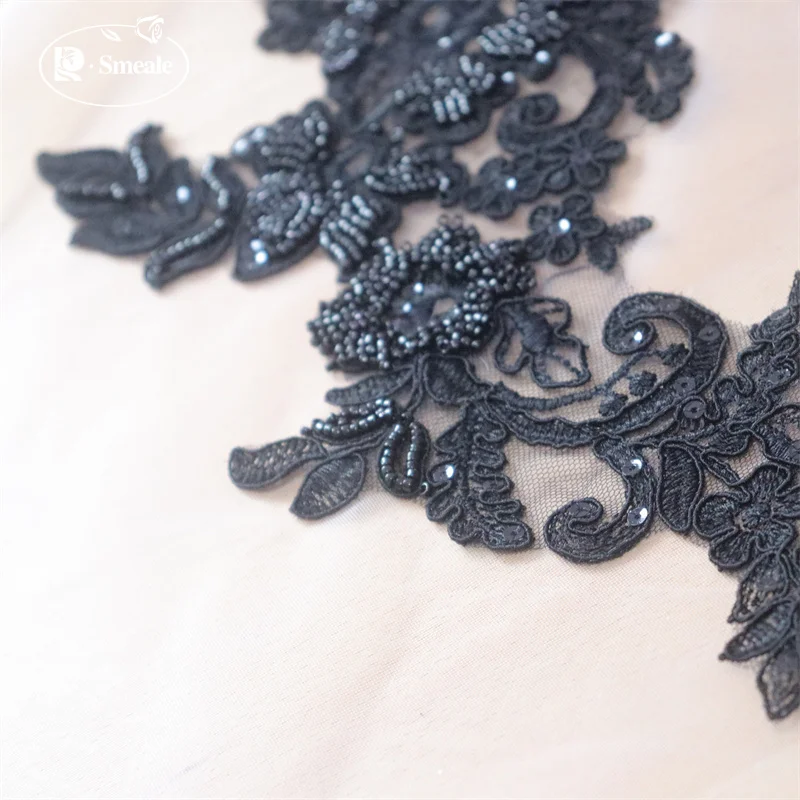 2PCS/1 Paar Schwarz und Weiß Nagel Perle Blume Blätter Stickerei High Set Hochzeit Kleid Kopfschmuck Spitze Spiegel blume RS 253011 – Detail 5
