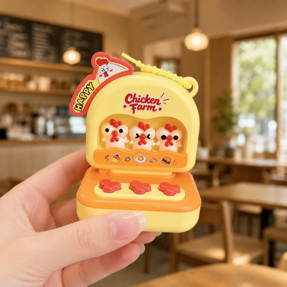 Cartoon Chick Fidget Game Console Key Chain Glowing Anti Anxiety Finger Button Arcade Key Chain Sounding Plastic