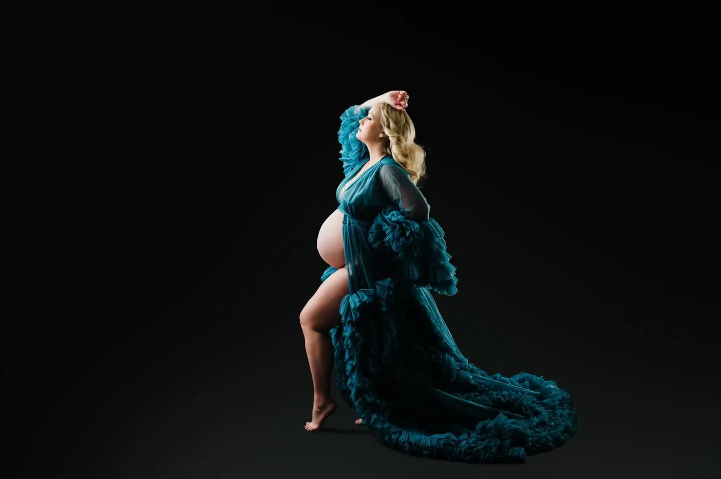 Robe de Soirée Bleue pour Femme Enceinte, Tenue de Bal en Tulle, Longue à Volants, Moelleuse, pour Séance Photo Personnalisée