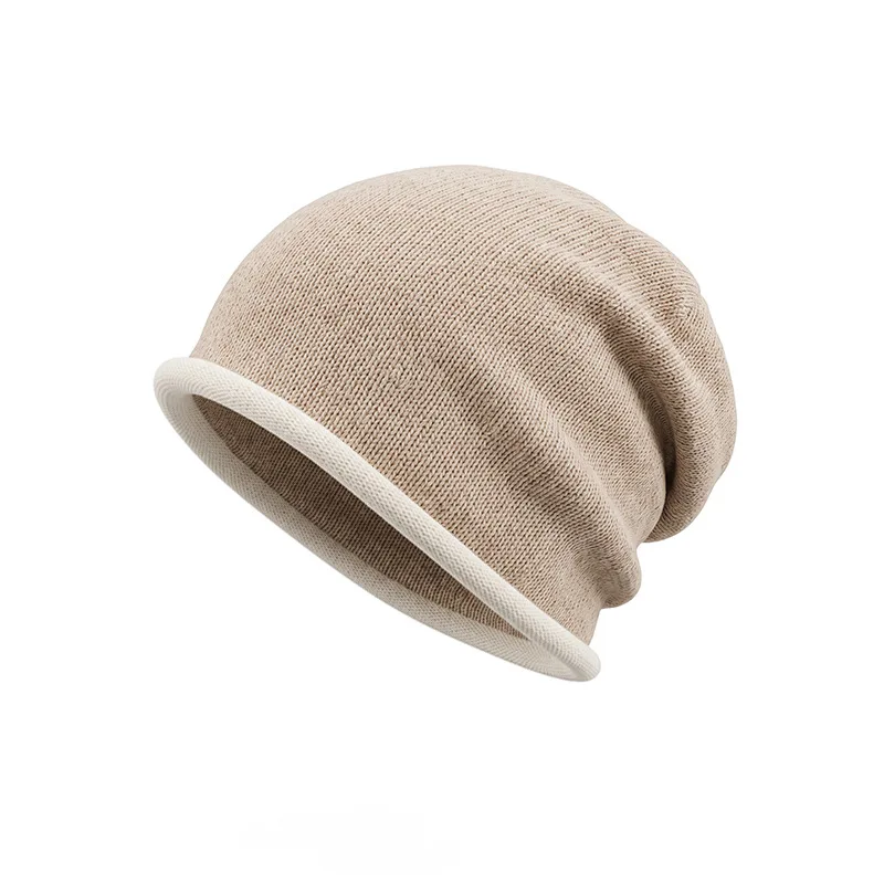 100% Merino Wool Seamless Slouch Hat Unisex Contrast Trim Soft Light Warm Autumn Winter Cap Outdoor Windproof