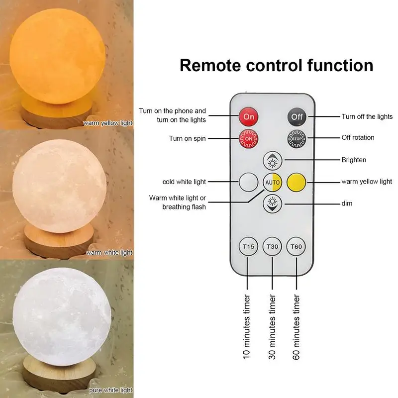 Moon Night Light 3D 3 Colors LED Moon Lamp For Kids Remote Control with Timer Moon Light Magnetic Charging 360 Degree Rotatable