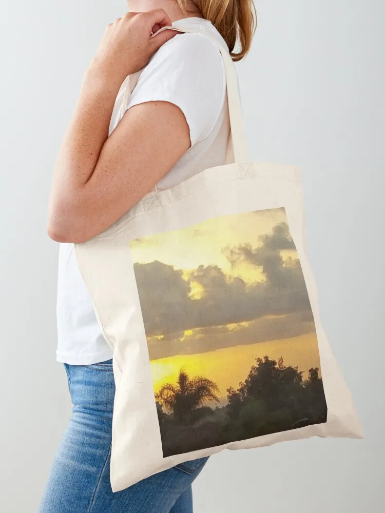 

Glowing sunset with the clouds and palms Tote Bag bags for women reusable shopping bags shopper bag women canvas handbag