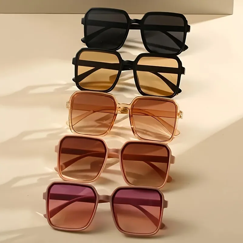 5pcs Oversized Square Fashion Sunglasses For Women Men Casual Gradient Anti Glare Sun Shades For Vacation Beach Travel