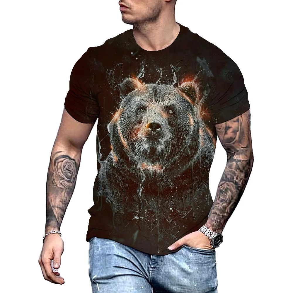 Big Bear 3D Print Summer Men\'s Round Neck T-shirt Casual Short Sleeve Oversized Pullover Fashion Streetwear Trend Men Clothing