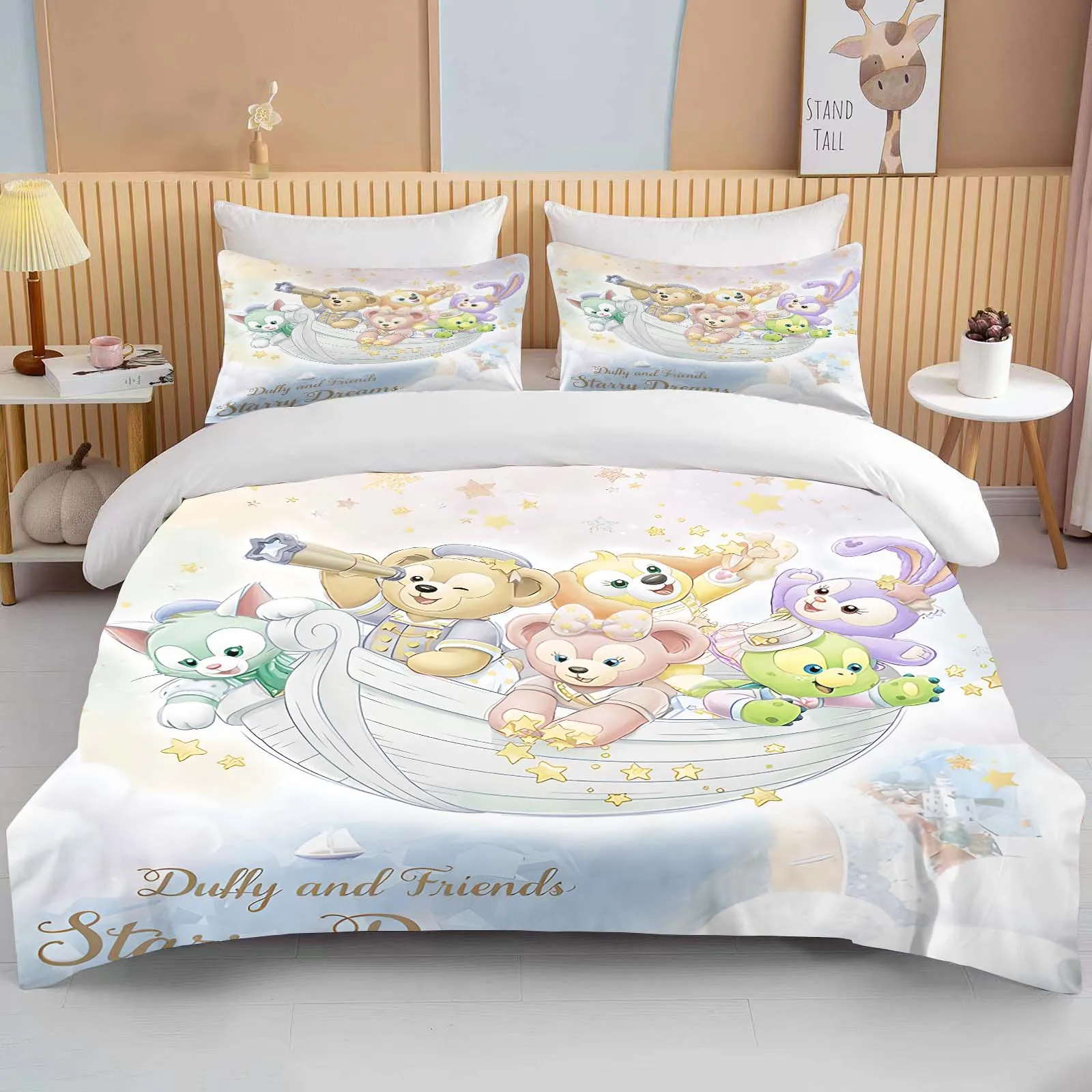 10 Size Disney Duffy and Friends Printed Bedding Set Cartoon Microfiber Bed Set Pillowcase Adult Bed Cover Bedroom Bed Set Duvet