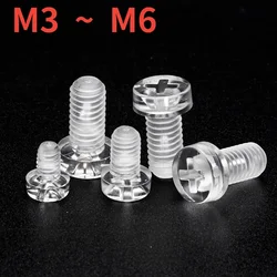 M3 M4 M5 M6 Transparent Acrylic Cross Round Head Nylon Screws Plastic Clear Cross Bolt