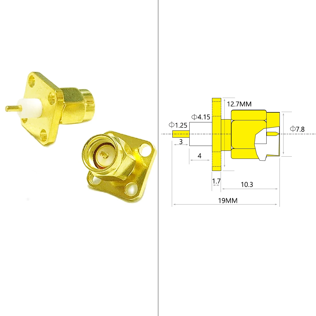 1pc  SMA 4 Hole Panel Mount RF Connector Male With Dielectric And Solder Post Wire Terminal Welding Wholesale Price New