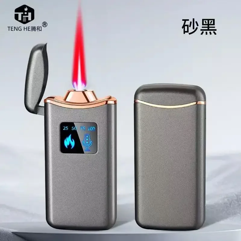 Intelligent Induction Voice Controlled Red Flame, Windproof Inflatable Lighter with Power Display, Type-C Charging, Fashion Gift