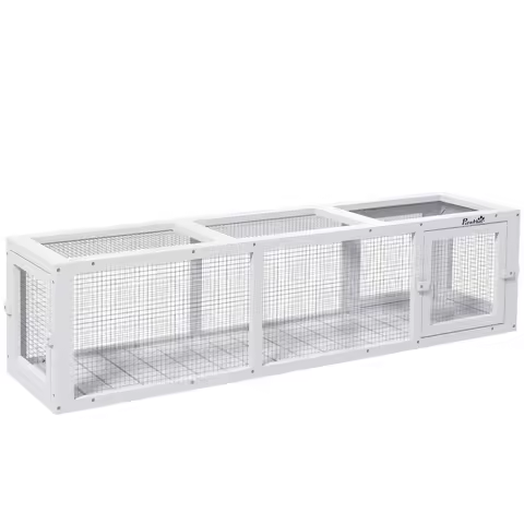 PawHut Outdoor Cat Tunnel, Extendable Wooden Cat Run, Weather Protection, Deck Patio Balcony, White