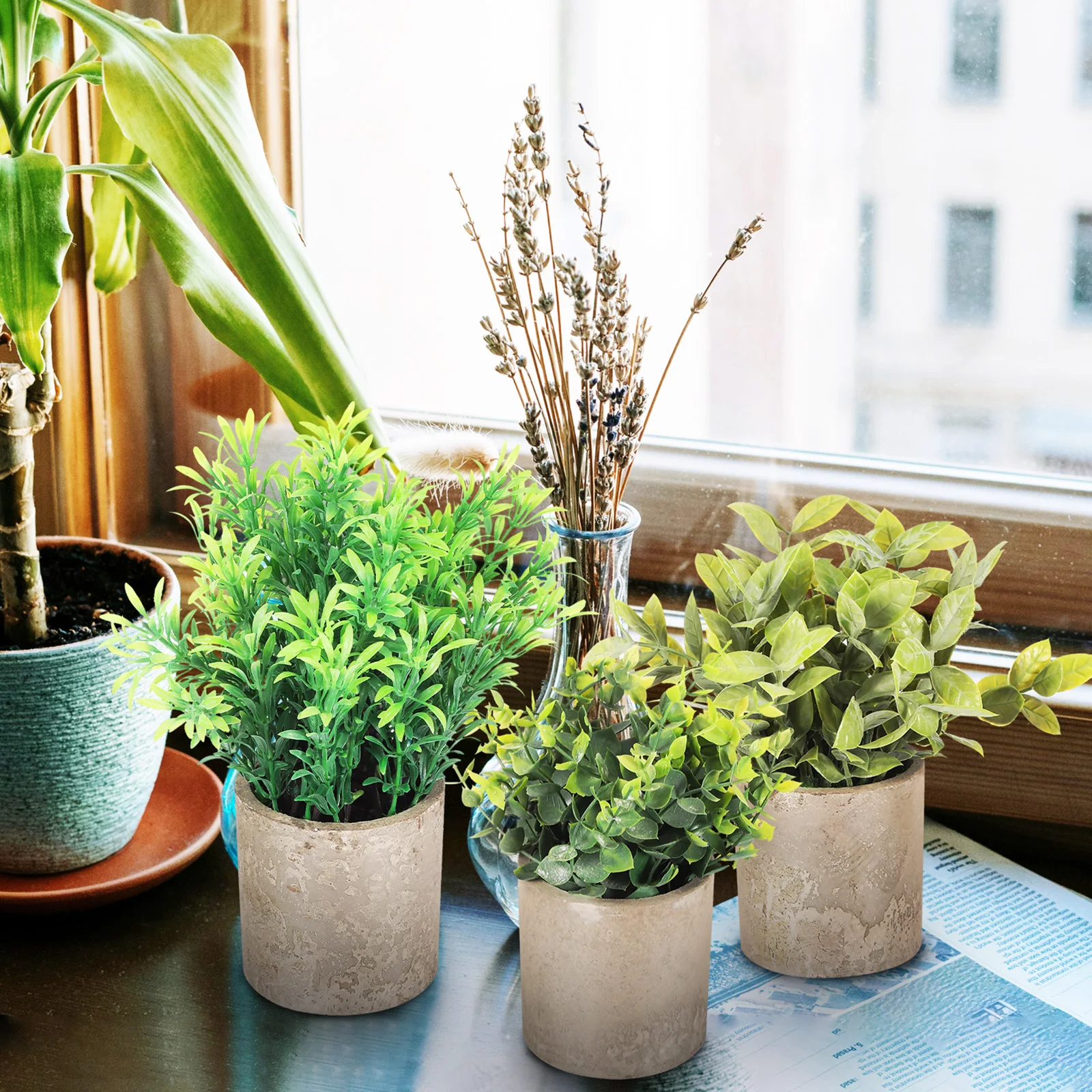 3 Pcs Simulated Plant Potted Set Fake Faux Plants Indoor With Realistic Desktop Office