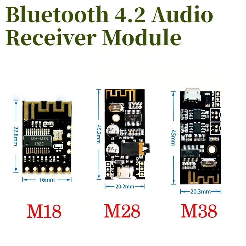 1/5PCS MH‑M18 MH‑M28 MH‑M38 Bluetooth 4.2 Audio Receiver Module 5V Micro‑USB 3.5mm Jack For Speaker Car Audio DIY Modification`