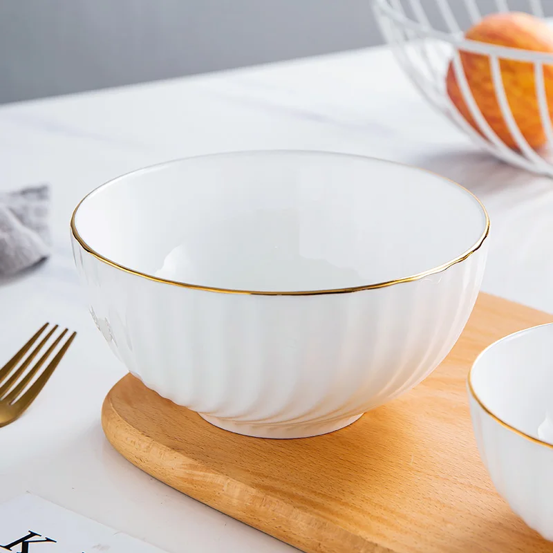 

Jingdezhen Bone China Gold Rimmed Cerc Soup Bowl Large Size Rice Bowl Simple European Sle Dining Utensils Home Use