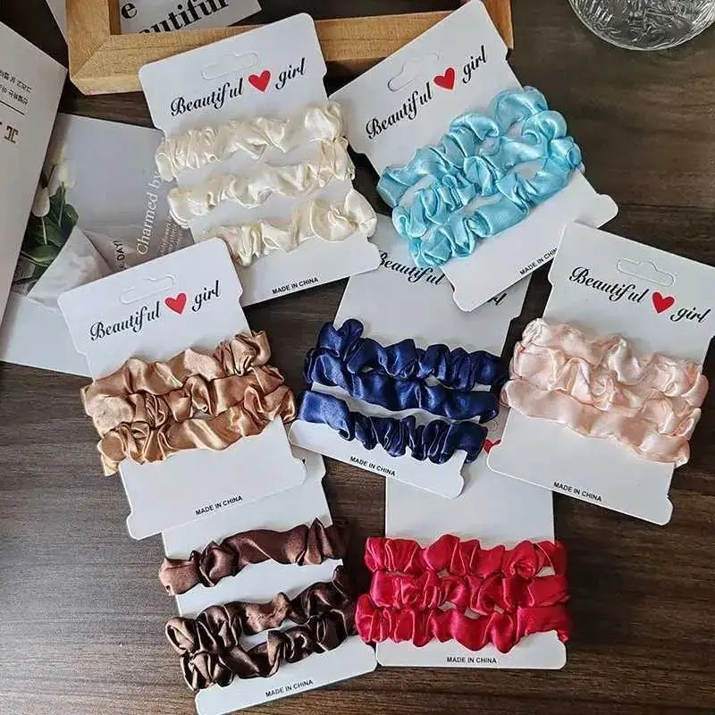 3piece Set Satin Hair Ties Woman Silk Hair Scrunchies Set Elastic Hair Bands Solid Rubber Band Hairband Ponytail Hair Holders