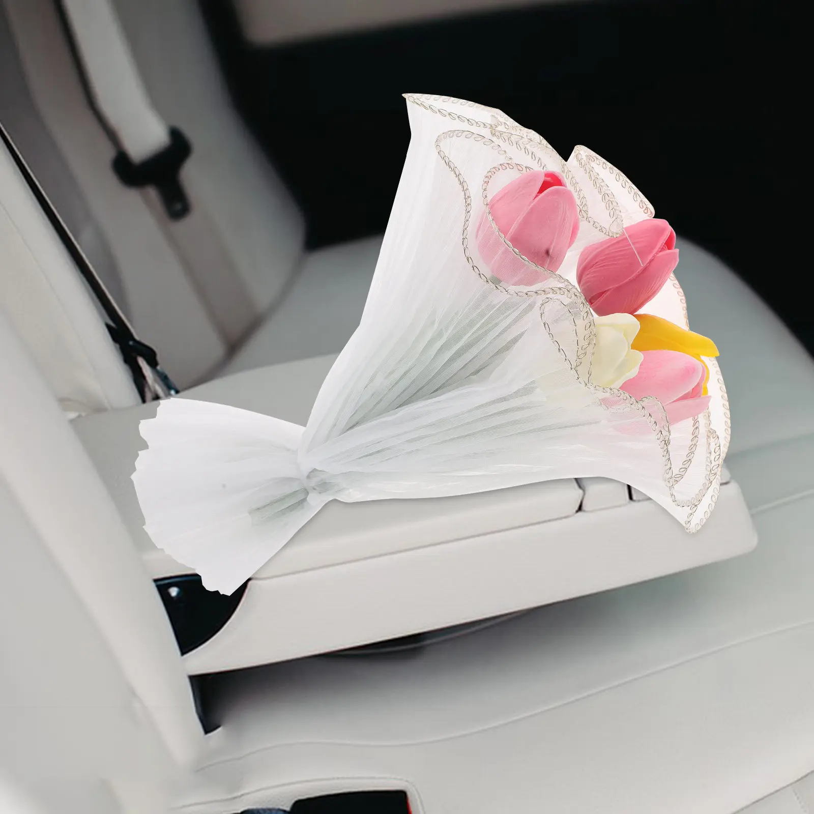 Mini Tulip Bouquet Car Dashboard Floral Decor Waterproof Artificial Tulips Romantic Stylish Automotive Accessories