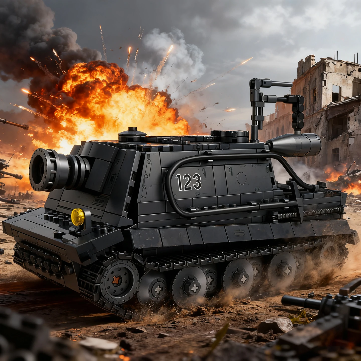 

WWII Tiger Tank Self-Propelled Rocket Launcher Half-Wheel Drive Armored Vehicle Assembly Kit-Boys' Building Toy 66093