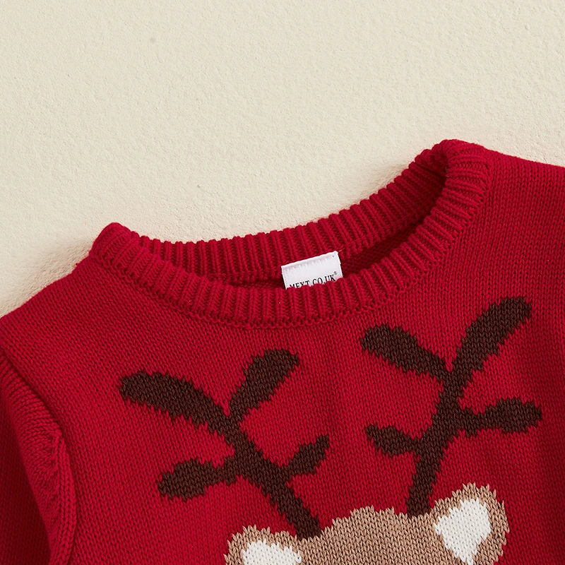 Toddler Boy Girl Knit Sweater Christmas Outfit Ugly Christmas Sweater Deer Print Crewneck Sweatshirt Warm Winter Clothes