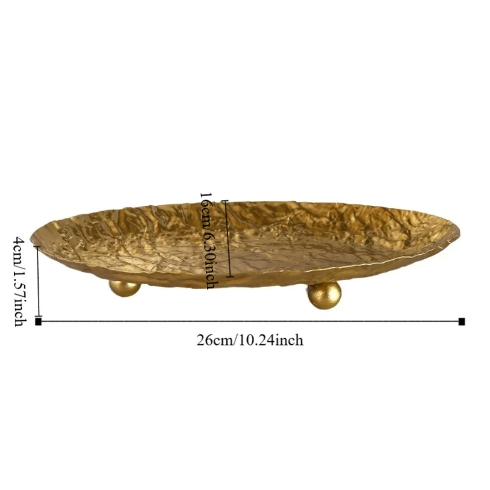 Wrought Iron Desktop Storage Tray Hammer Texture Wrinkle Design Jewelry Tray Golden Sundries Storage Organizer Tea Table