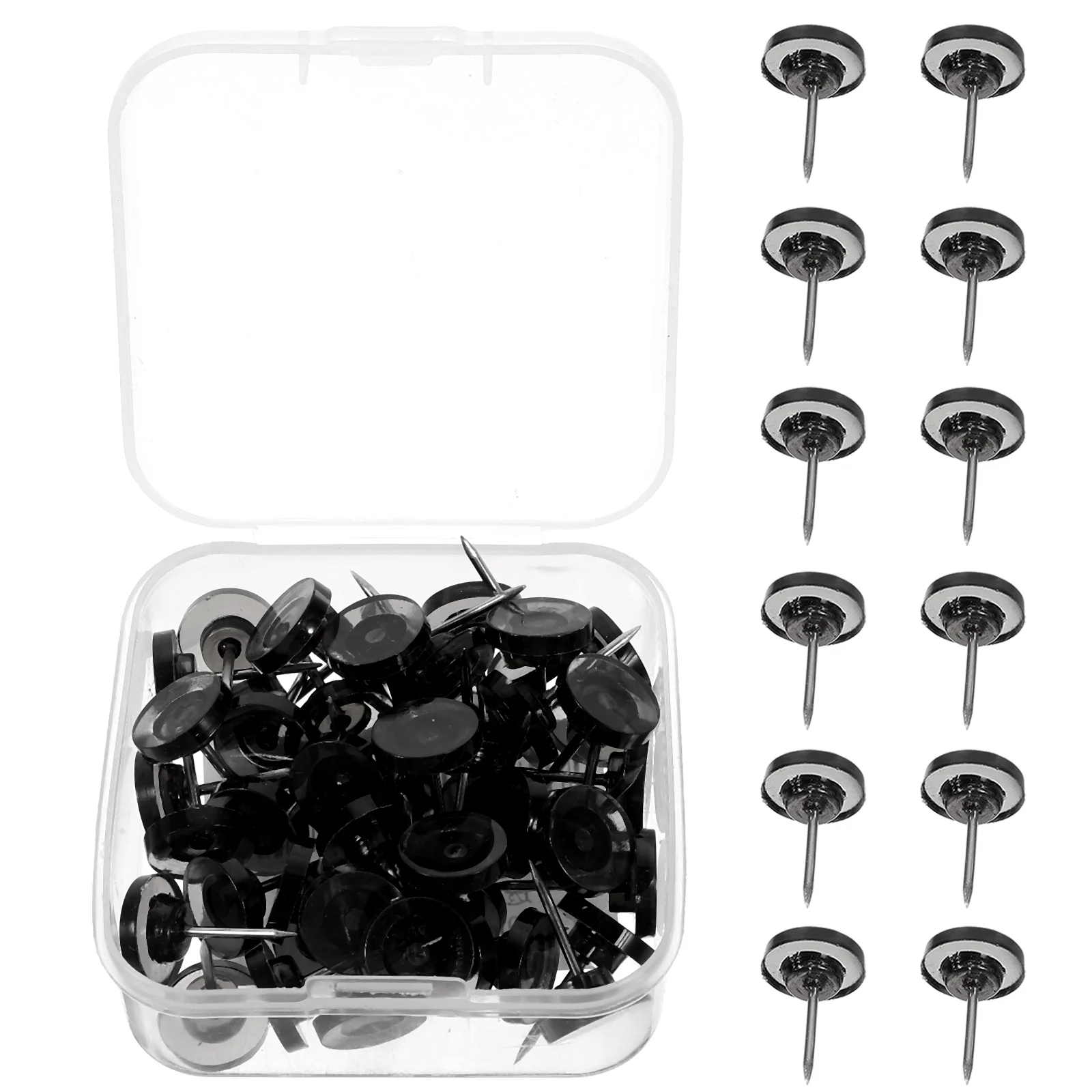 

50pcs Circular Positioning Pin Black Transparent Plastic Thumb Tacks Decorative Pushpins Map Markers Office Supplies