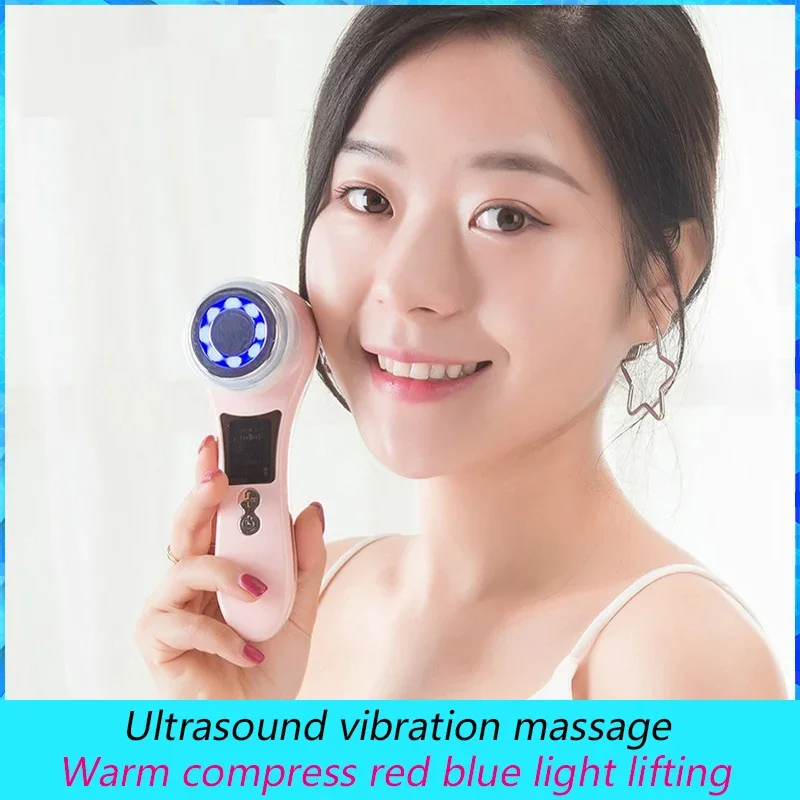 

Multifunctional Electric Facial Beauty Device, Ultrasound, Vibration Massage, Red Light Blue Light Lifting Usb ML-068