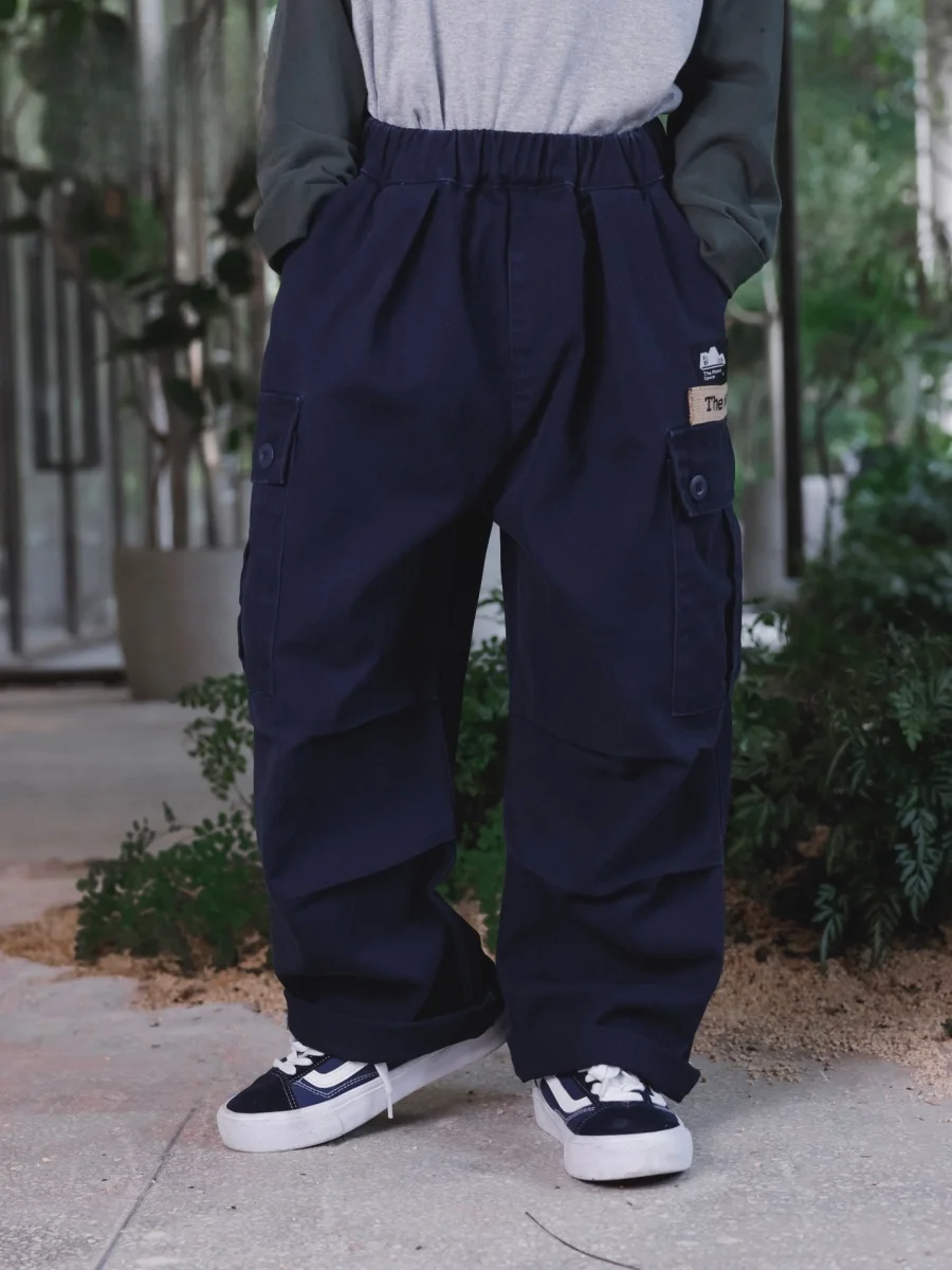 Loose Straight Leg Workwear Pants for Boys Autumn Collection Comfortable Outdoor Cotton Trousers Unisex Kids FaceC Mountain S...