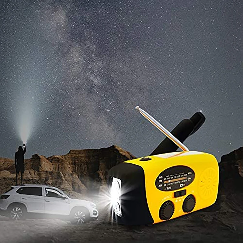 أفضل راديو بالطاقة الشمسية في حالات الطوارئ AM/FM/NOAA راديو الطقس 1000Mah راديو كرنك اليد مع 3 مصابيح كاشفة بلمبات LED