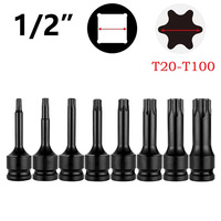 1PCS Torx Screwdriver Bits 1/2inch Impact Drive Socket Adapter T20 T25 T27 T30 T35 T40 T45 T50 T55 T60 T70 T80 T100