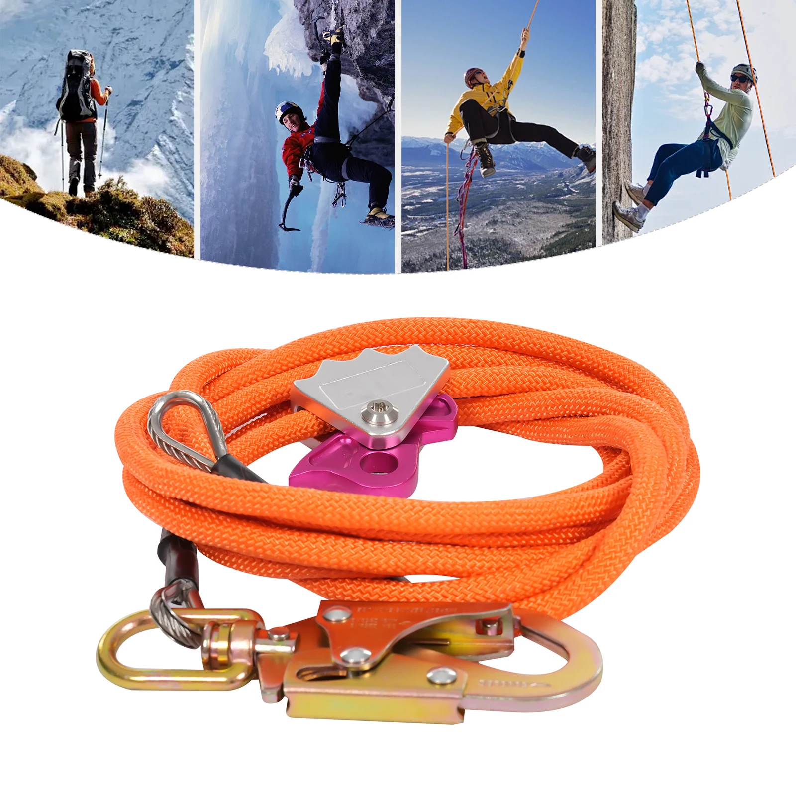 Climbing Rope 1/2 Inch * 16 Feet with Triple Lock Climbing Buckle Adjuster Orange