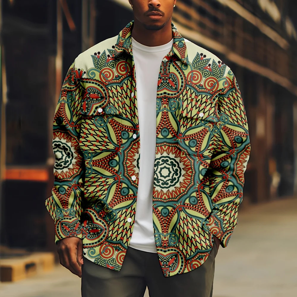 

Casual Men's Jacket kaleidoscope Print Long Sleeve Fashion Turn-down Collar Button Coat Casual Streetwear