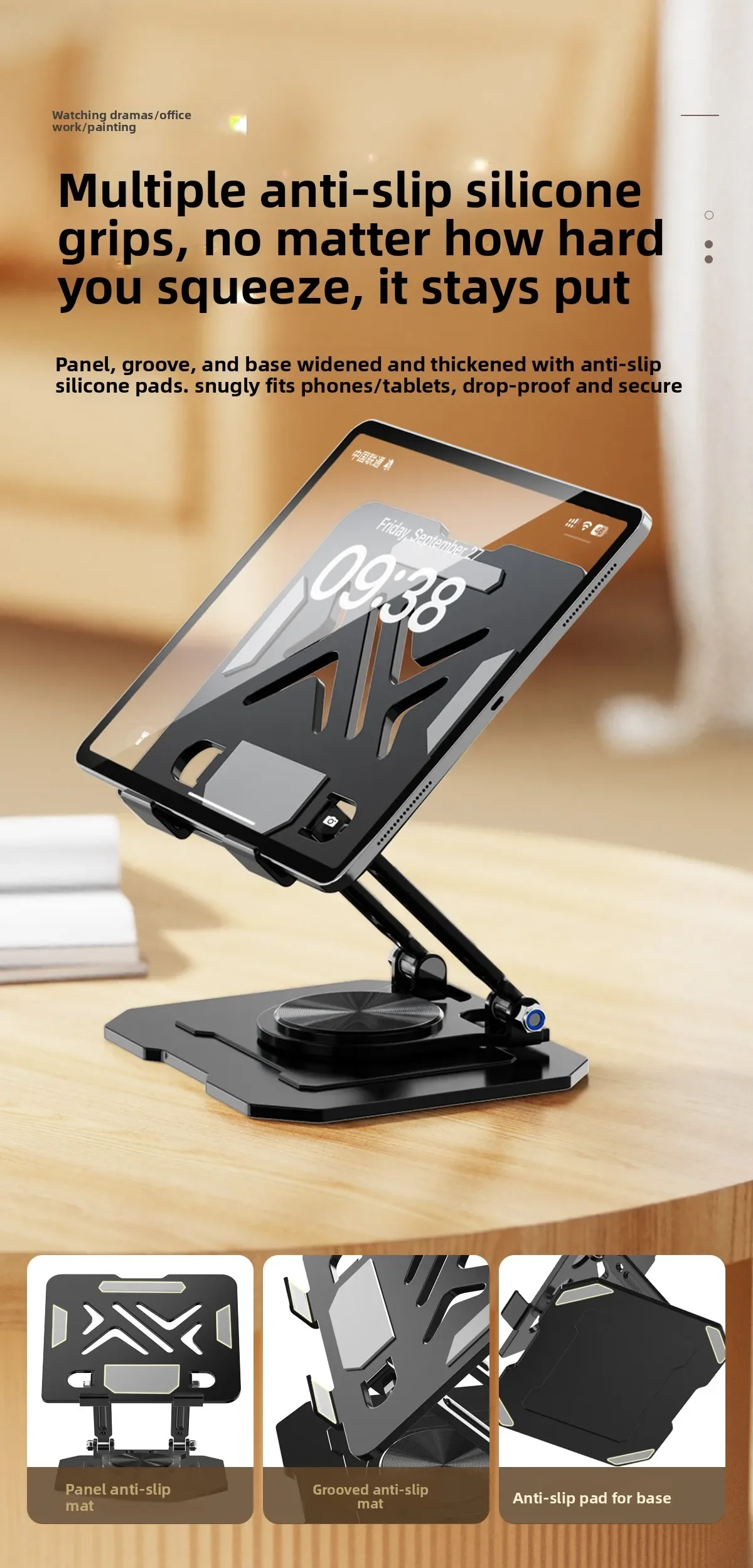 360 ° Drehbarer Tablet-Ständer für iPad, Verstellbarer Faltbarer Tablet-Halter, Aluminium-Handyhalter Kompatibel mit iPad Pro/Air/Mini – Detail 8