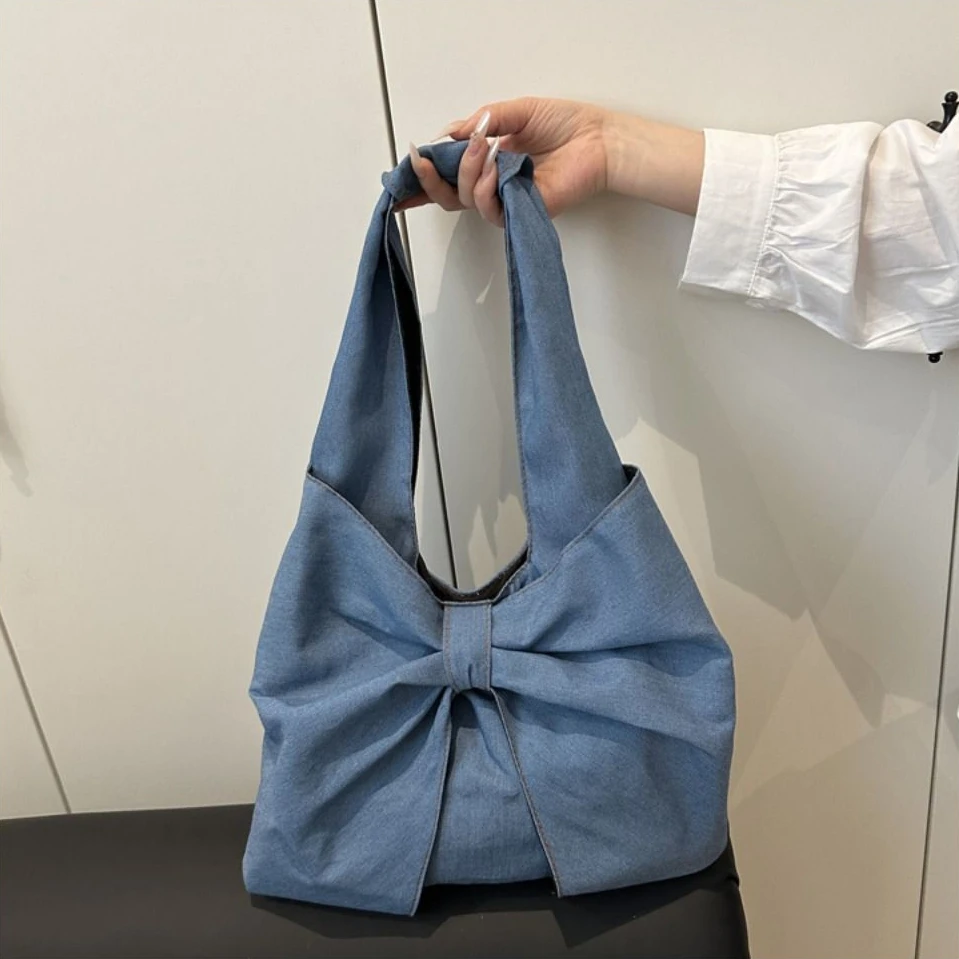 العصرية مصمم القوس الدنيم حقيبة خفيفة الوزن عارضة القوس حقيبة كتف سعة كبيرة التنقل المرأة حمل حقيبة في الهواء الطلق #4