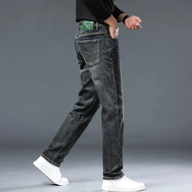 2024 New Autumn Vintage Jeans Men's Business High-End Affordable Luxury Slim Straight High-End Retro Washed Casual Trousers