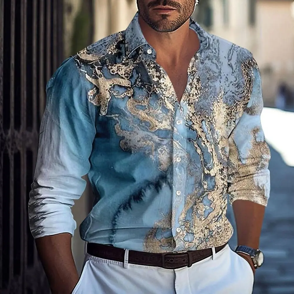 

Men's Marble Abstract Liquid Art Shirt Button Up Shirt Casual Long Sleeve Fashion Streetwear Turndown 3D Print Collared Shirts