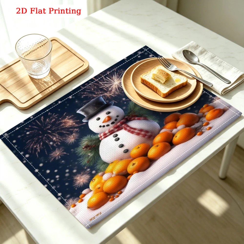 1Pc Christmas Snowman Placemat Multicolor And Oranges Print Table Mat For Dining Kitchen Home Decor Gift 30X40Cm