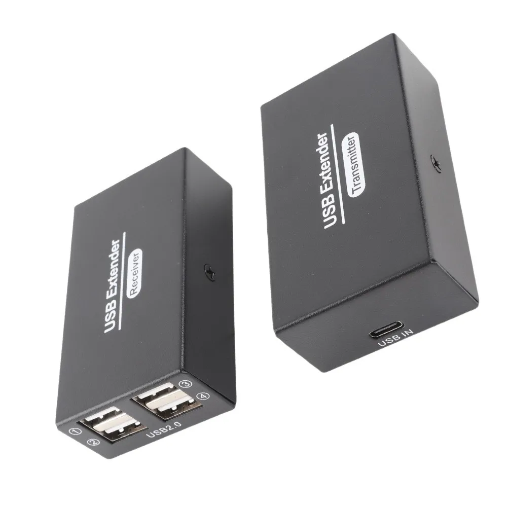 A Pair of Single Ethernet Cat5e 6 7 USB Extender with 4 USB 2.0 Hub for US Plug RJ45 Extender Transmit 120m Range