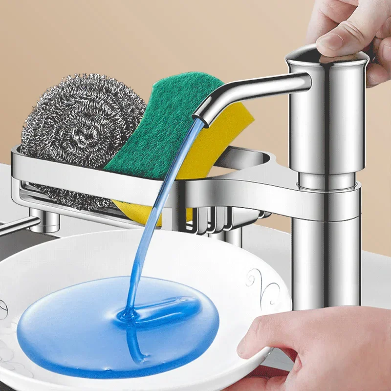 Kitchen Sink Soap Dispenser Sink Soap Dispenser With Tray Hook Extension Tube Detergent Countertop Dishwashing Liquid Soap Dispe